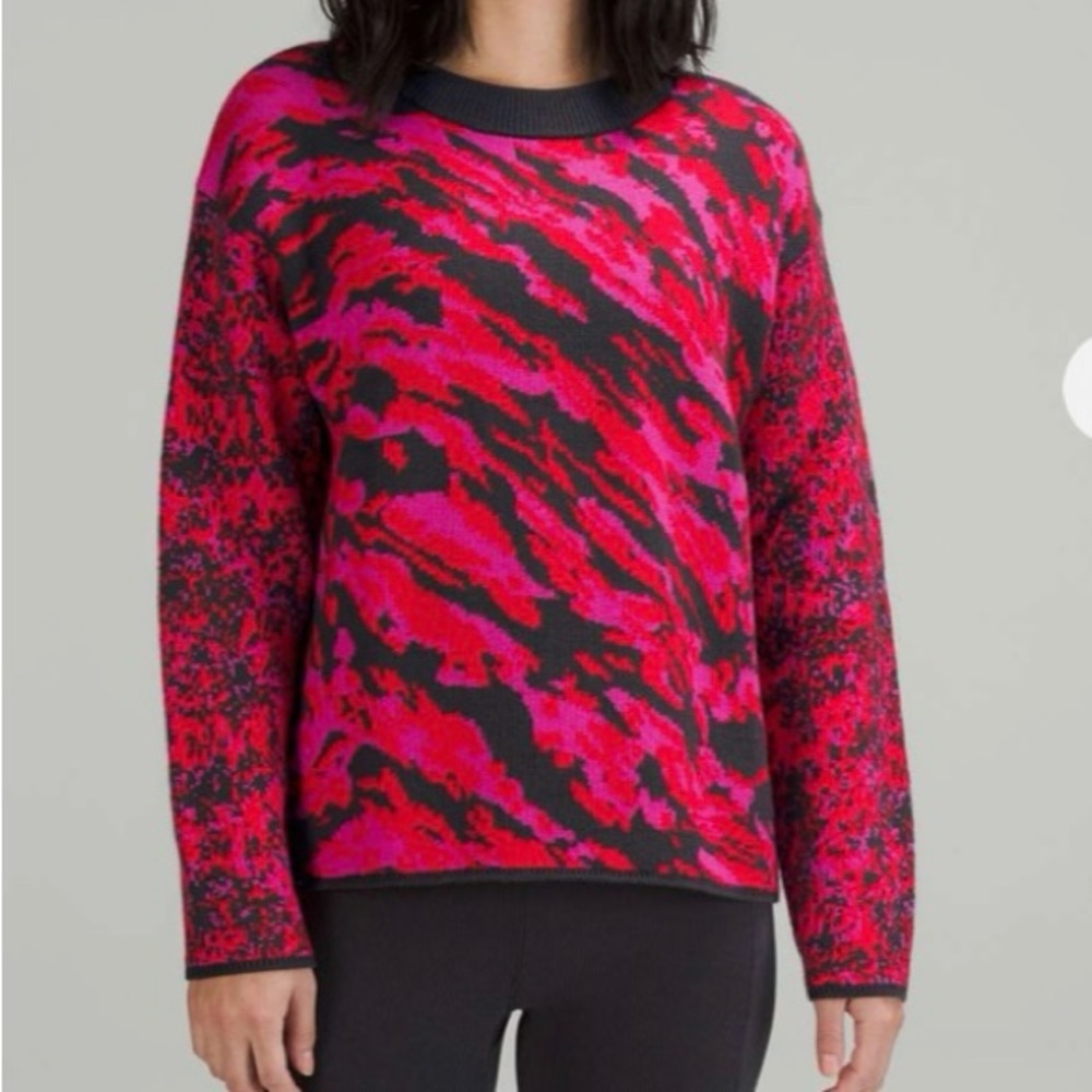 Lululemon Wool Blend Camo Print Sweater Pink Black Size 14